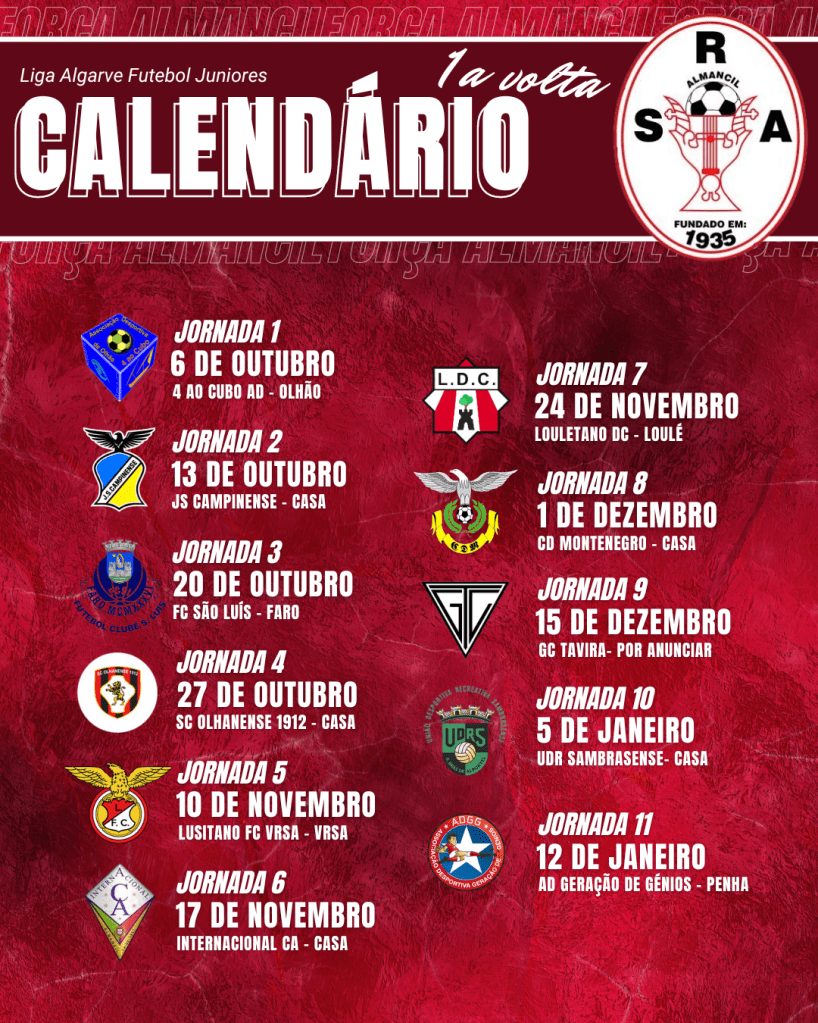 Calendário Juniores 1ª volta